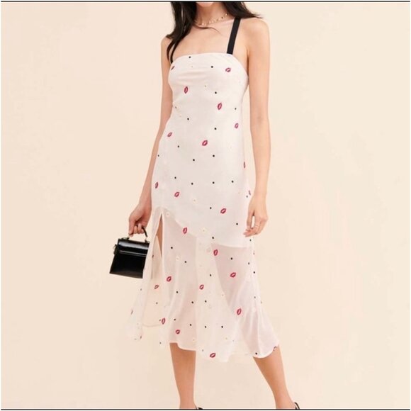 Finders Keepers Chi Chi Slip Dress M NWT Vanilla Daisy Lip Embroidered Mesh Maxi - Picture 1 of 11